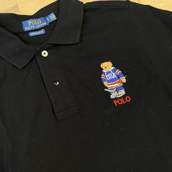 Ralph Lauren Tops - Ralph Lauren Black Polo with USA Hockey Bear Embroidery